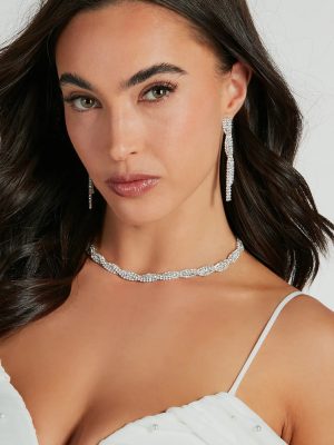 Gorgeous Radiance Rhinestone Choker Necklace And Earrings Set