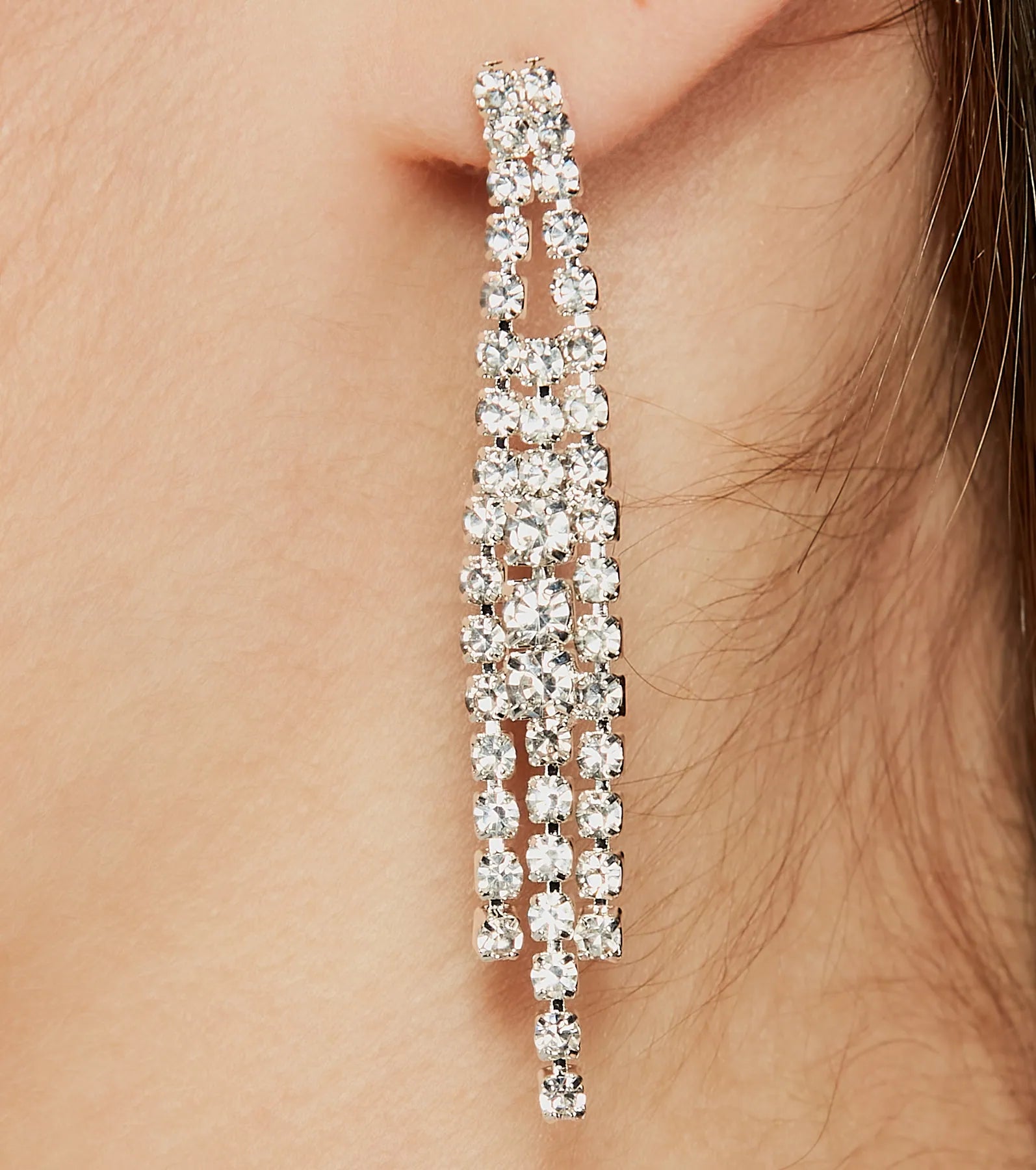 Feeling Luxe Rhinestone Fringe Necklace And Earrings Set - Image 2