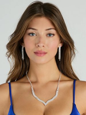 Ever So Luxe Rhinestone Fringe Necklace And Earrings Set