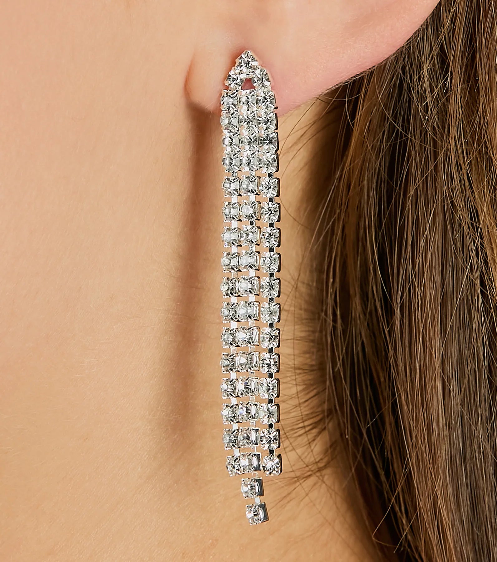 Ever So Luxe Rhinestone Fringe Necklace And Earrings Set - Image 2