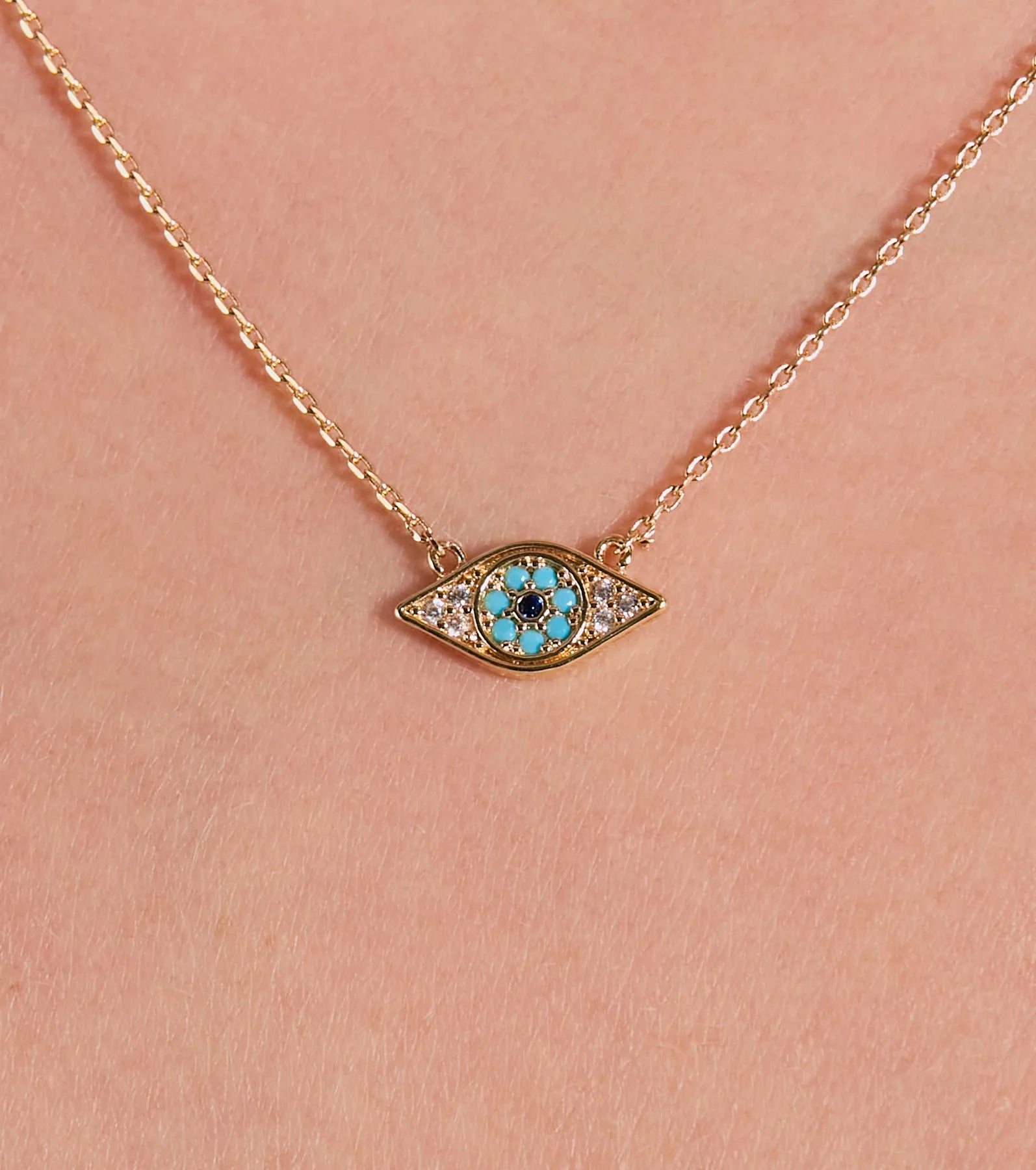 Dainty Cubic Zirconia Evil Eye Charm Necklace - Image 2