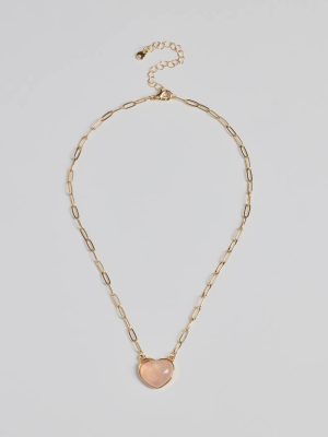 Pretty Aura Rose Quartz Heart Charm Necklace