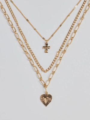 Love To Layer Heart And Cross Layered Necklace