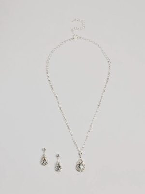 Luxe Teardrop Rhinestone Necklace And Earrings Set