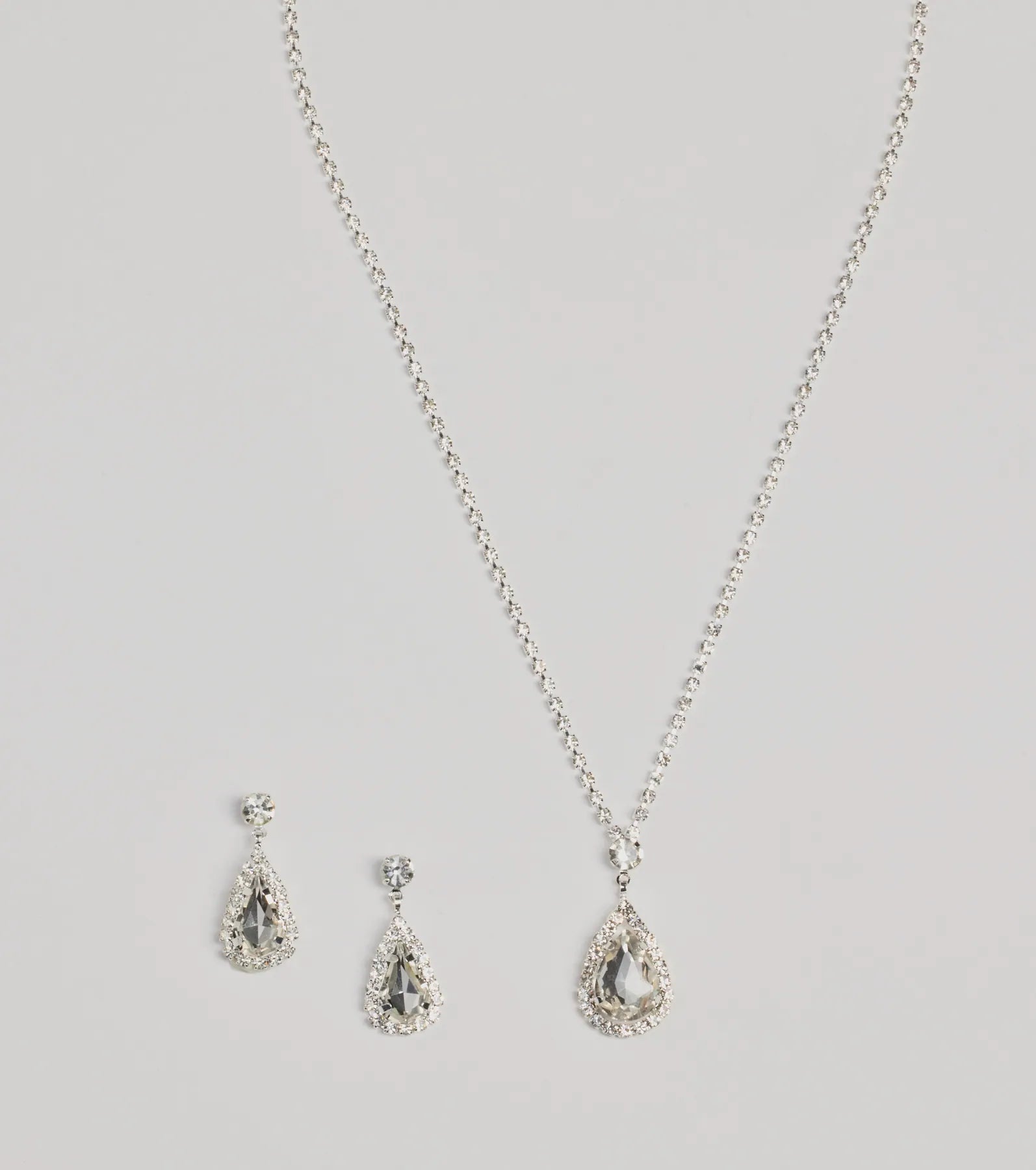 Luxe Teardrop Rhinestone Necklace And Earrings Set - Image 2
