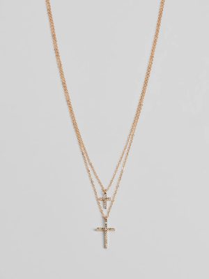 Chic Rhinestone Cross Charm Layered Necklace