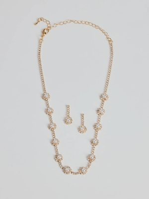 Unforgettable Faux Pearl Rhinestone Necklace And Earrings