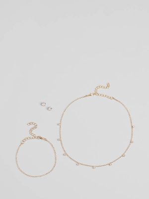 Delicate Glam Rhinestone Necklace. Bracelet. And Earrings Set