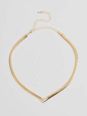 Sleek Sparkle Rhinestone Herringbone Chain Necklace