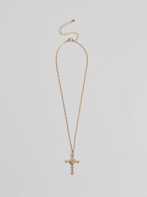 Dainty Glam Rhinestone Cross Pendant Necklace