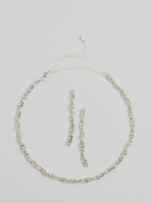 Glamorous Twists Rhinestone Necklace And Earrings Set