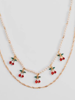 Taste So Sweet Cherry And Faux Pearl Layered Necklace