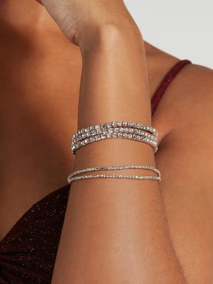 Glittering Effect Five Rhinestone Stretch Bracelets