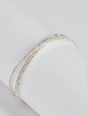 Luxe Detail Criss-Cross Rhinestone Cuff Bracelet