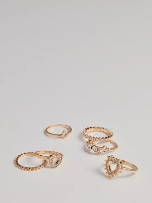 Romance Rhinestone Heart Six Ring Pack