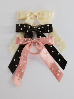 Posh Faux Pearl Satin Bow Three-Pack Hair Ties