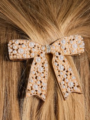 Ideal Beauty Faux Pearl Rhinestone Bow Barrette