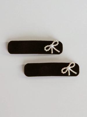 Luxe Charm Pearl Bow Velvet Hair Barrette Set