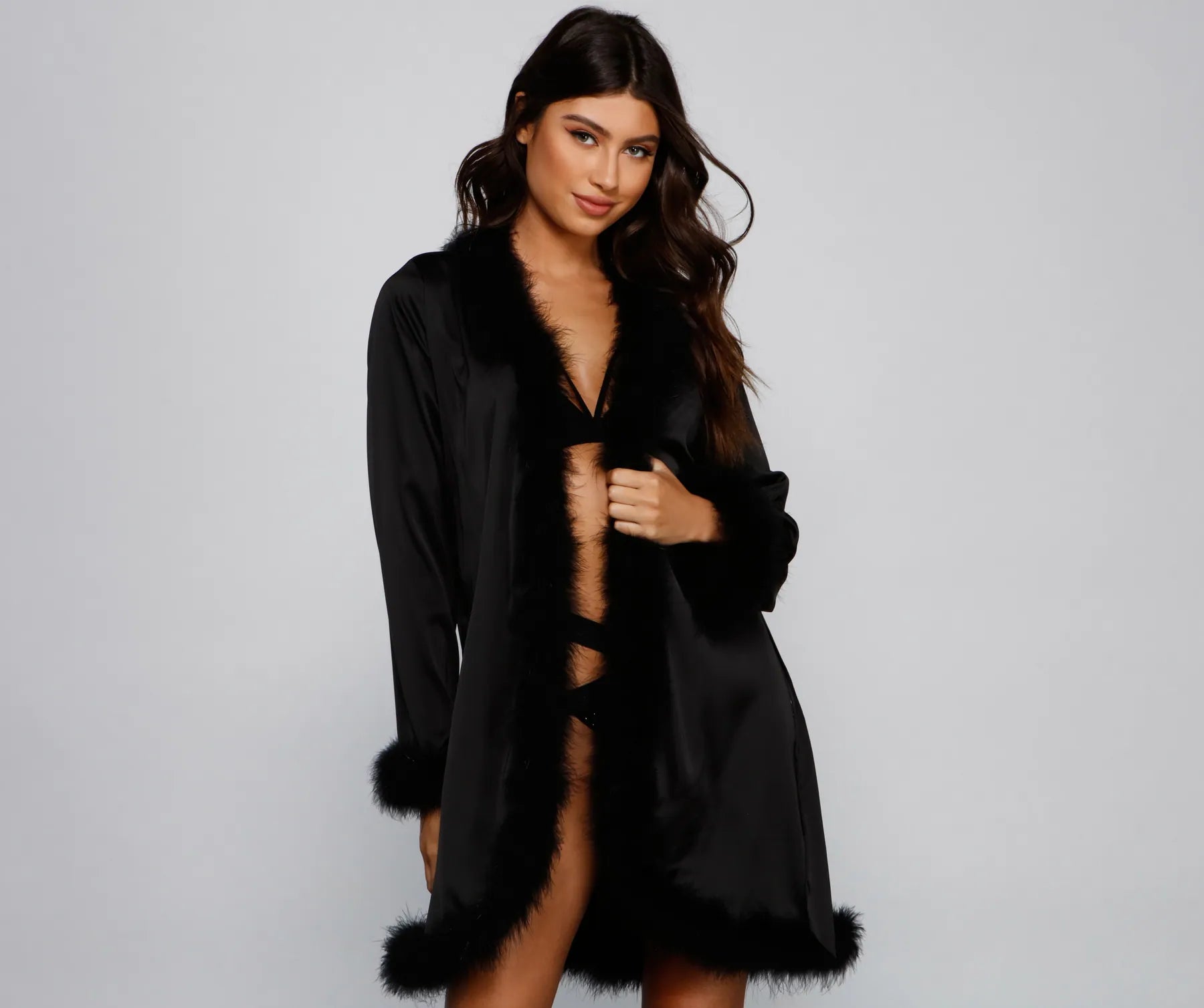 Dream Satin Marabou Trim Robe - Image 4