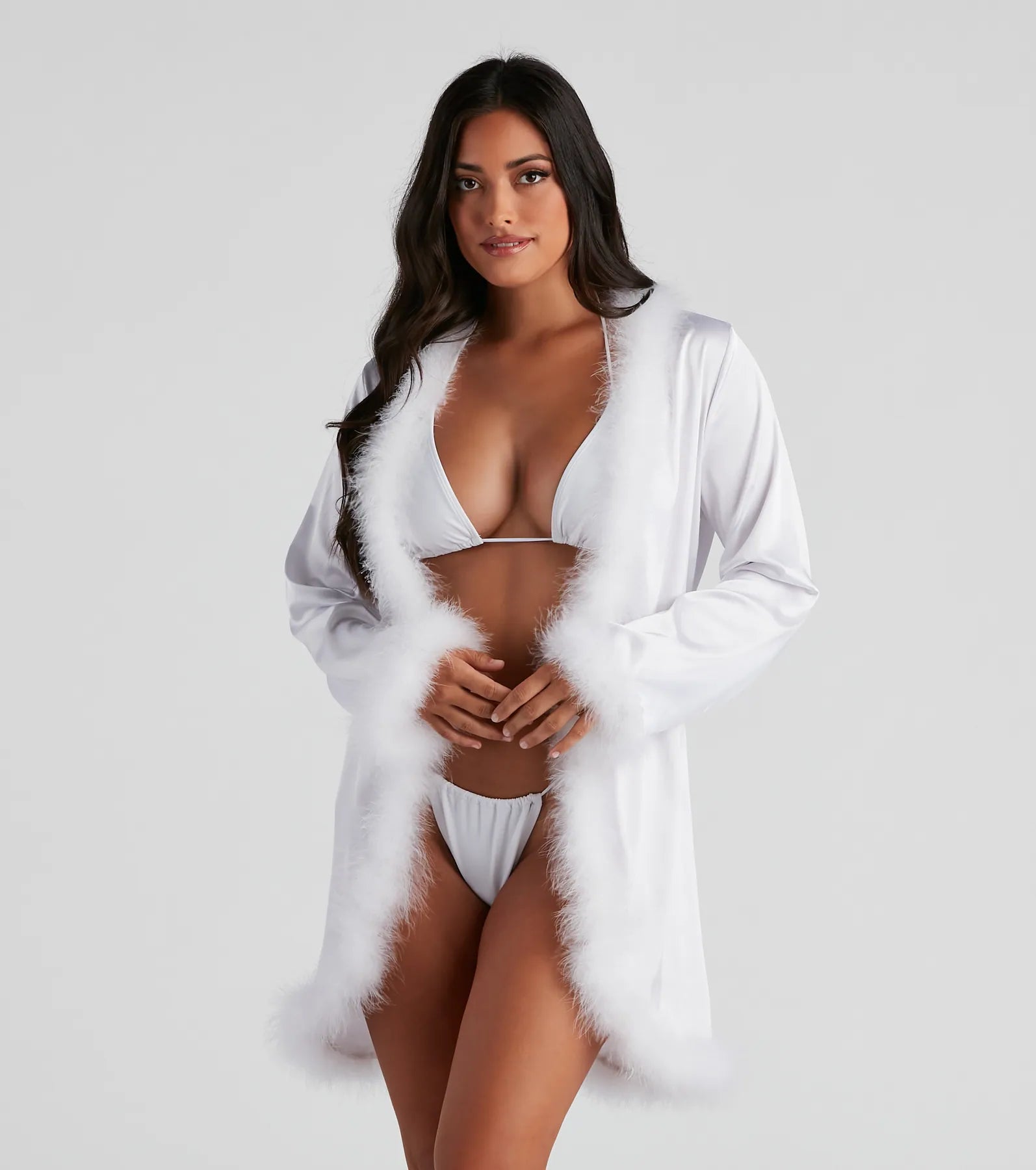 Dream Satin Marabou Trim Robe - Image 5