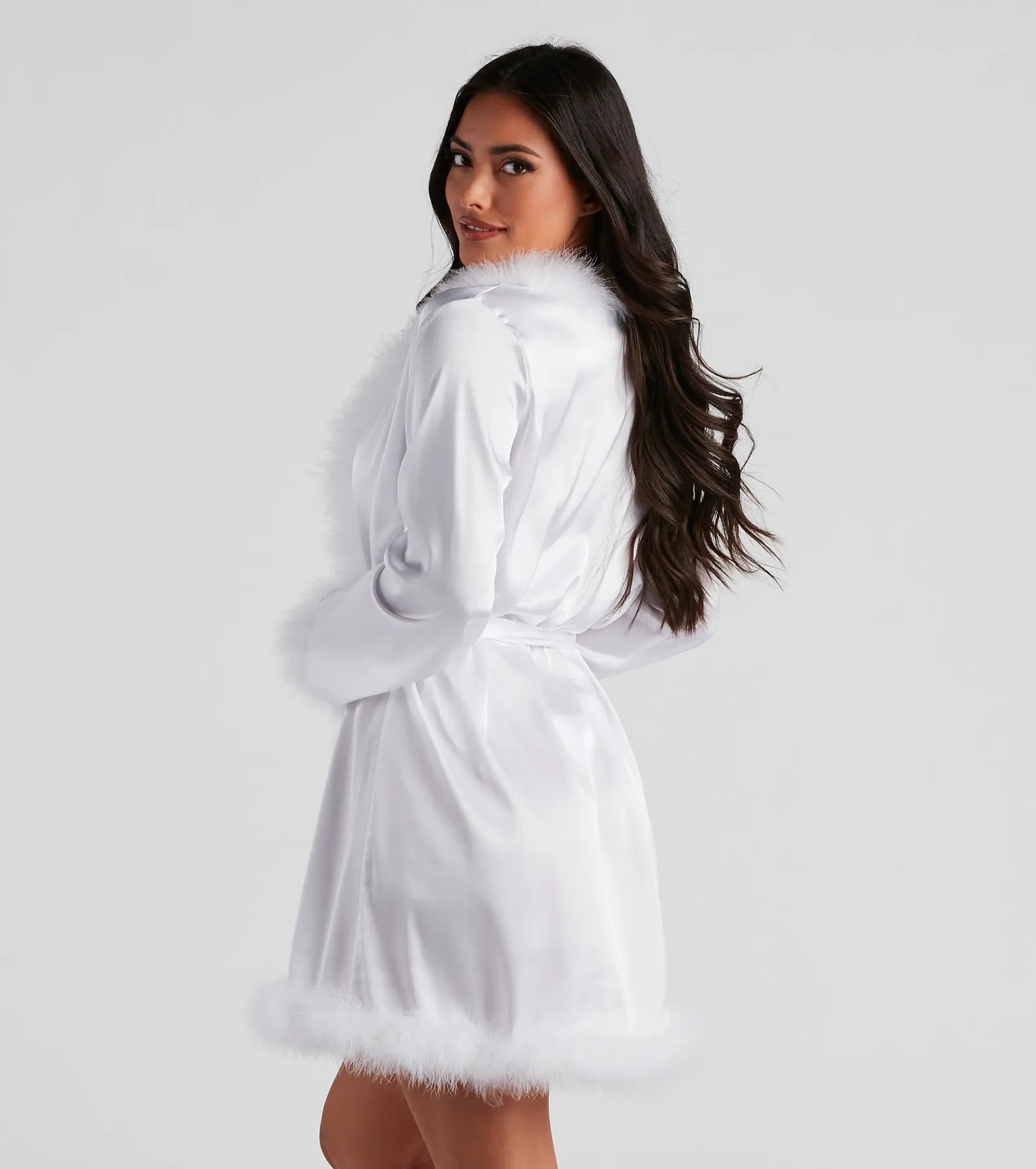 Dream Satin Marabou Trim Robe - Image 6