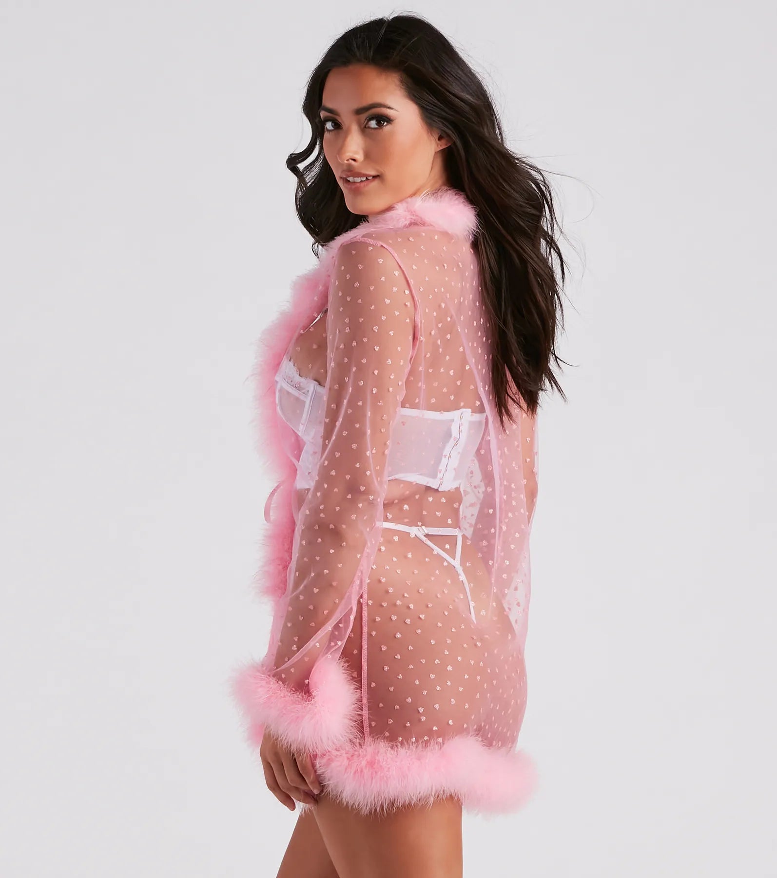 Dream Girl Glitter Heart Marabou Feather Robe - Image 2