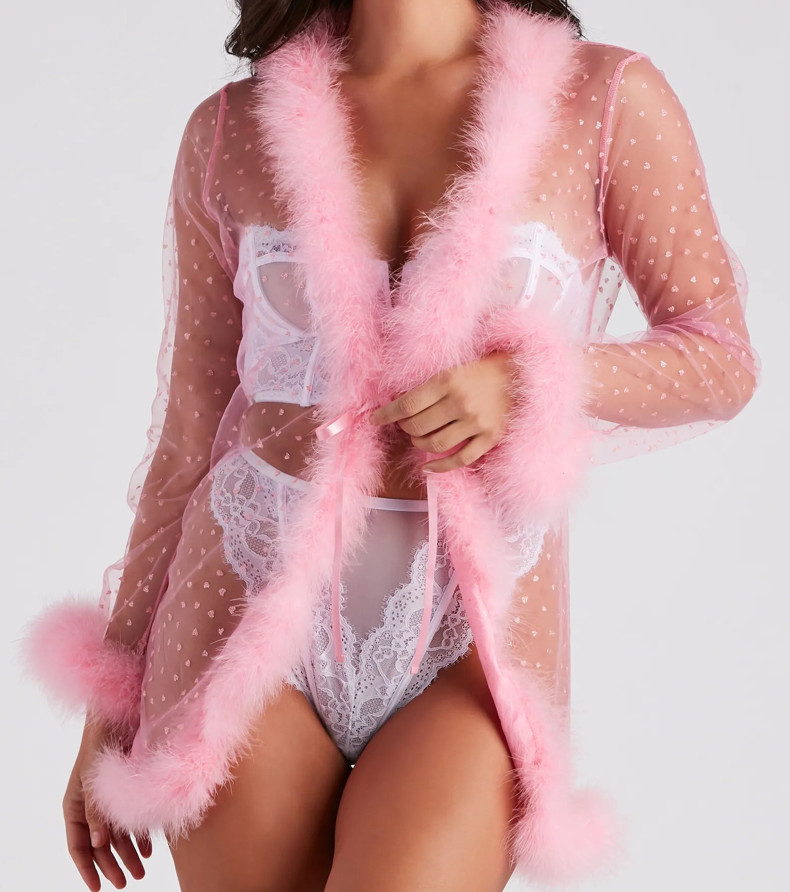 Dream Girl Glitter Heart Marabou Feather Robe - Image 3