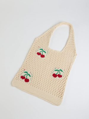 Simply Sweet Cherry Crochet Knit Tote Bag