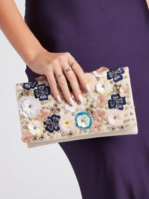 Enchanting Glam Floral Sequin Beaded Clutch