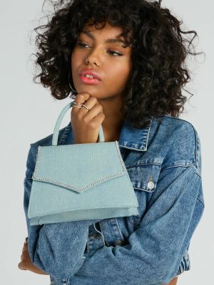 Radiant Rhinestone Trim Denim Mini Bag