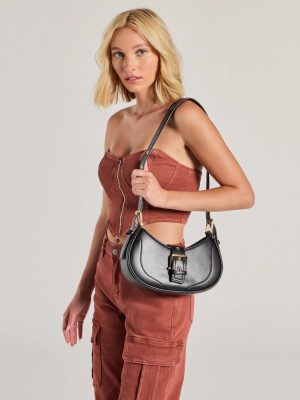 Season Staple Denim Print Faux Leather Shoulder Bag