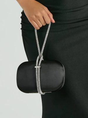 Cordially Invited Rhinestone Strap Satin Clutch