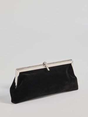 Luxurious Rhinestone Trim Velvet Clutch Bag