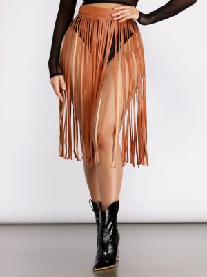 Rockin' Hun' Faux Leather Fringe Belted Skirt