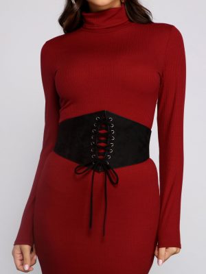 Faux Suede Lace-Up Corset Belt