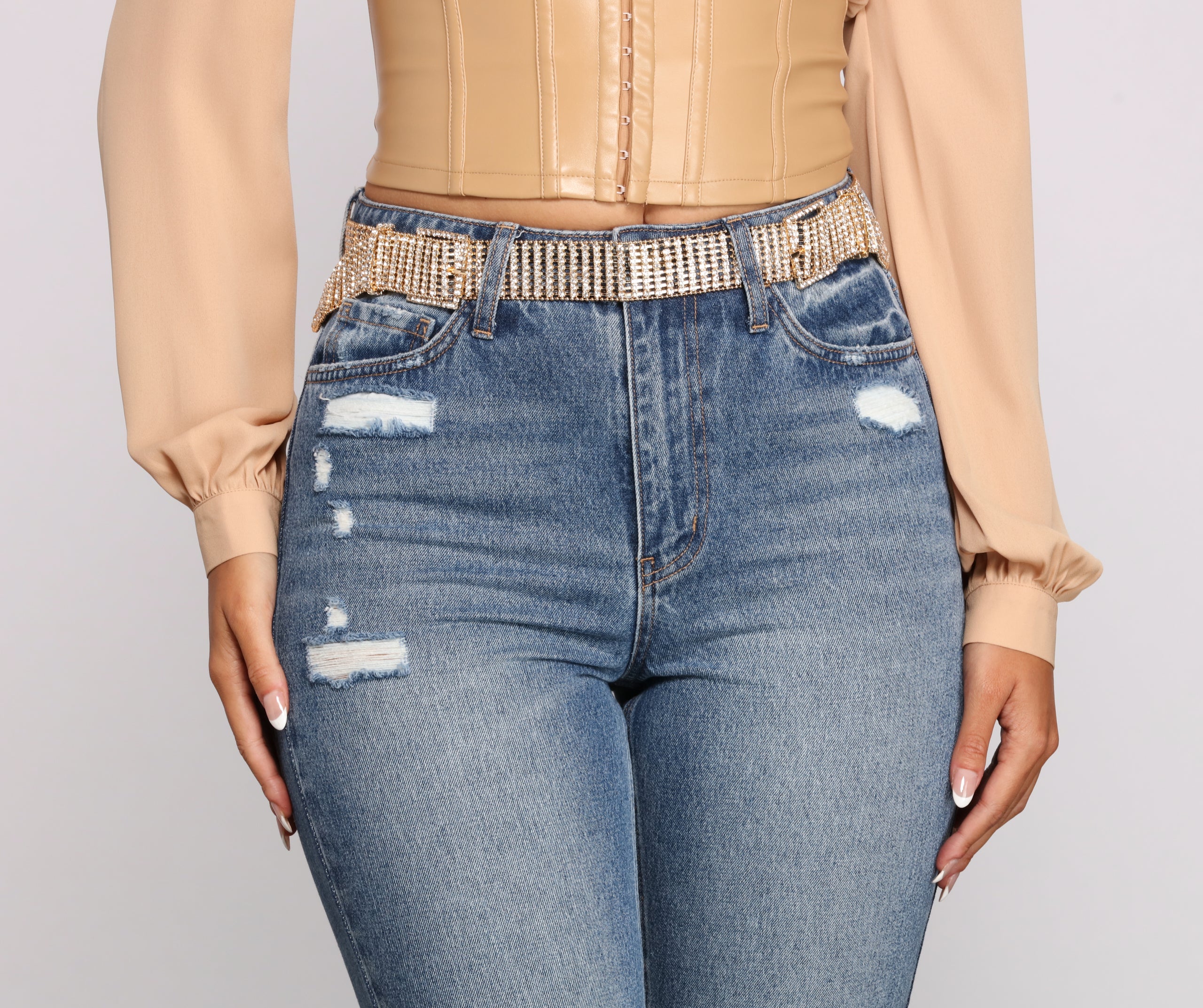 Feelin' Extra Rhinestone Double Buckle Belt - Image 6