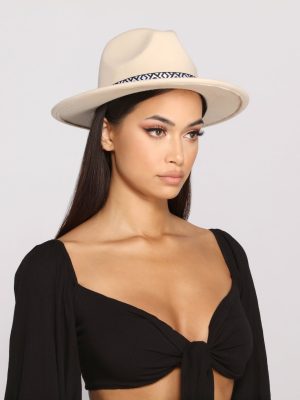 Tribal Print Faux Wool Panama Hat