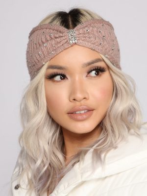 Soft Glam Rhinestone Bow Front Knit Headband