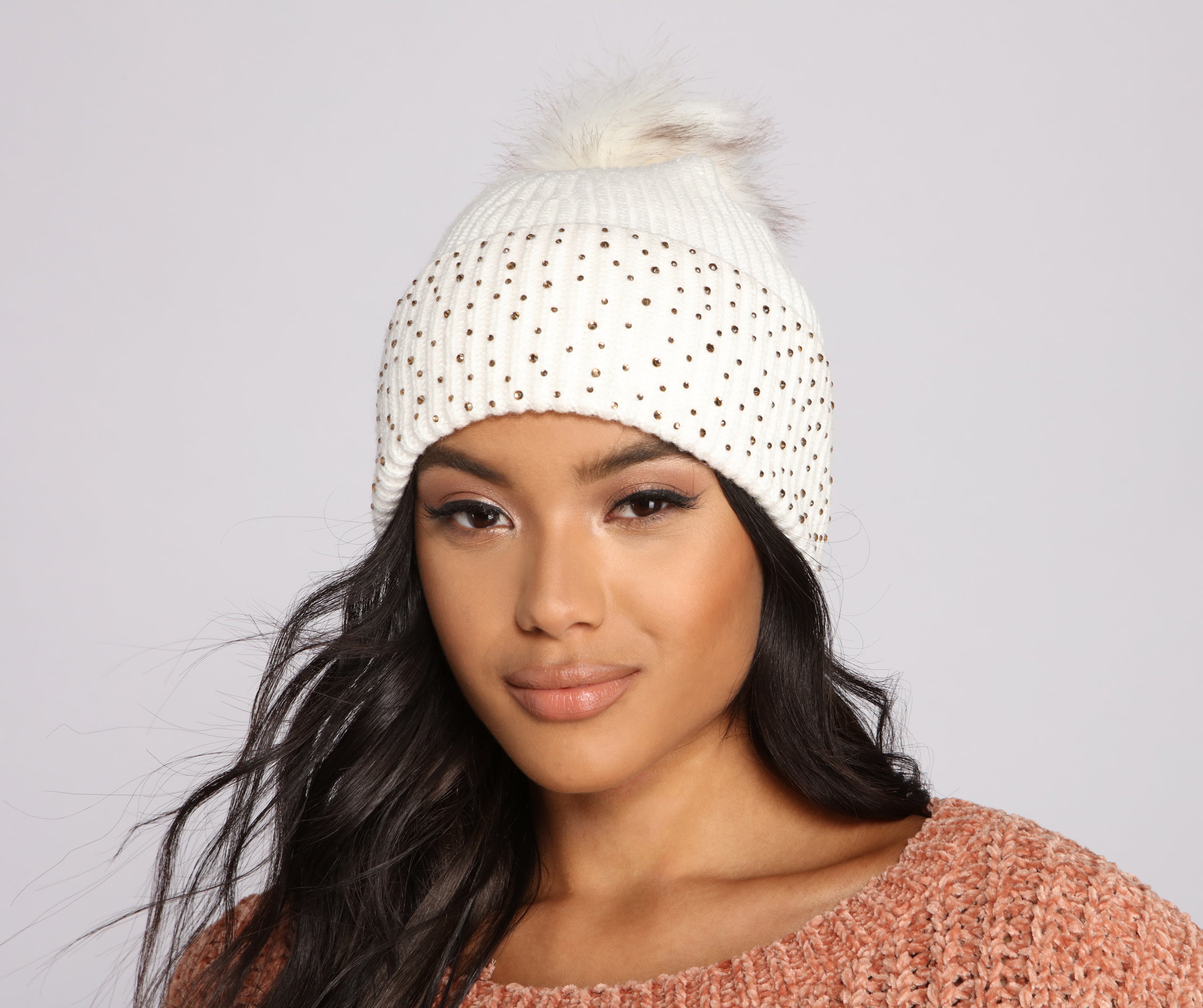 Rhinestone Glamour Pom Knit Beanie - Image 3