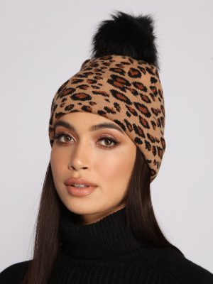 Leopard Print Pom Pom Beanie