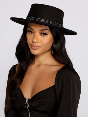 Rhinestone Greek Key Boater Hat