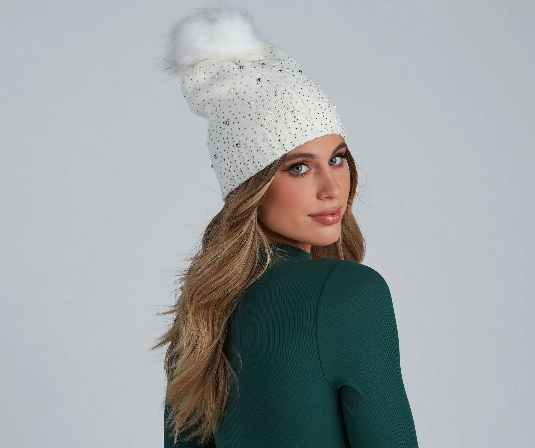Rhinestone And Pearl Luxe Knit Beanie - Image 6