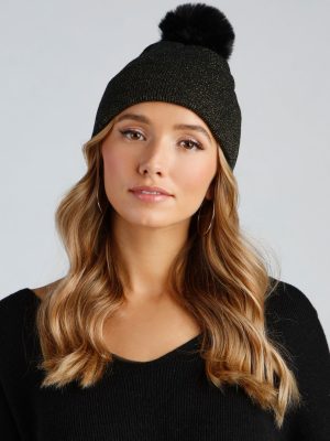 Shimmer Lurex Faux Fur Pom Beanie