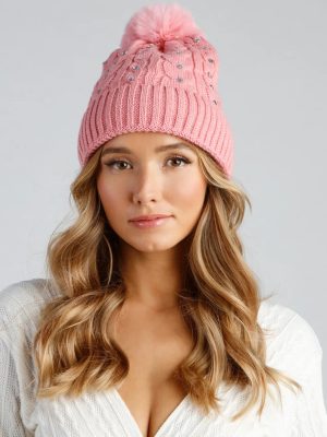 Snow Sparkle Rhinestone Pom Beanie