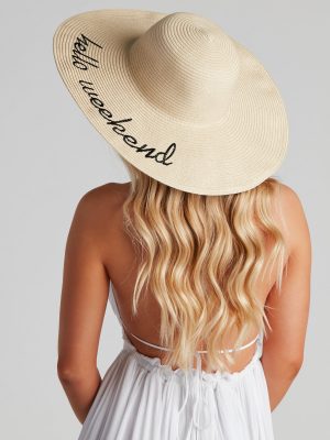 Hello Weekend Straw Floppy Hat