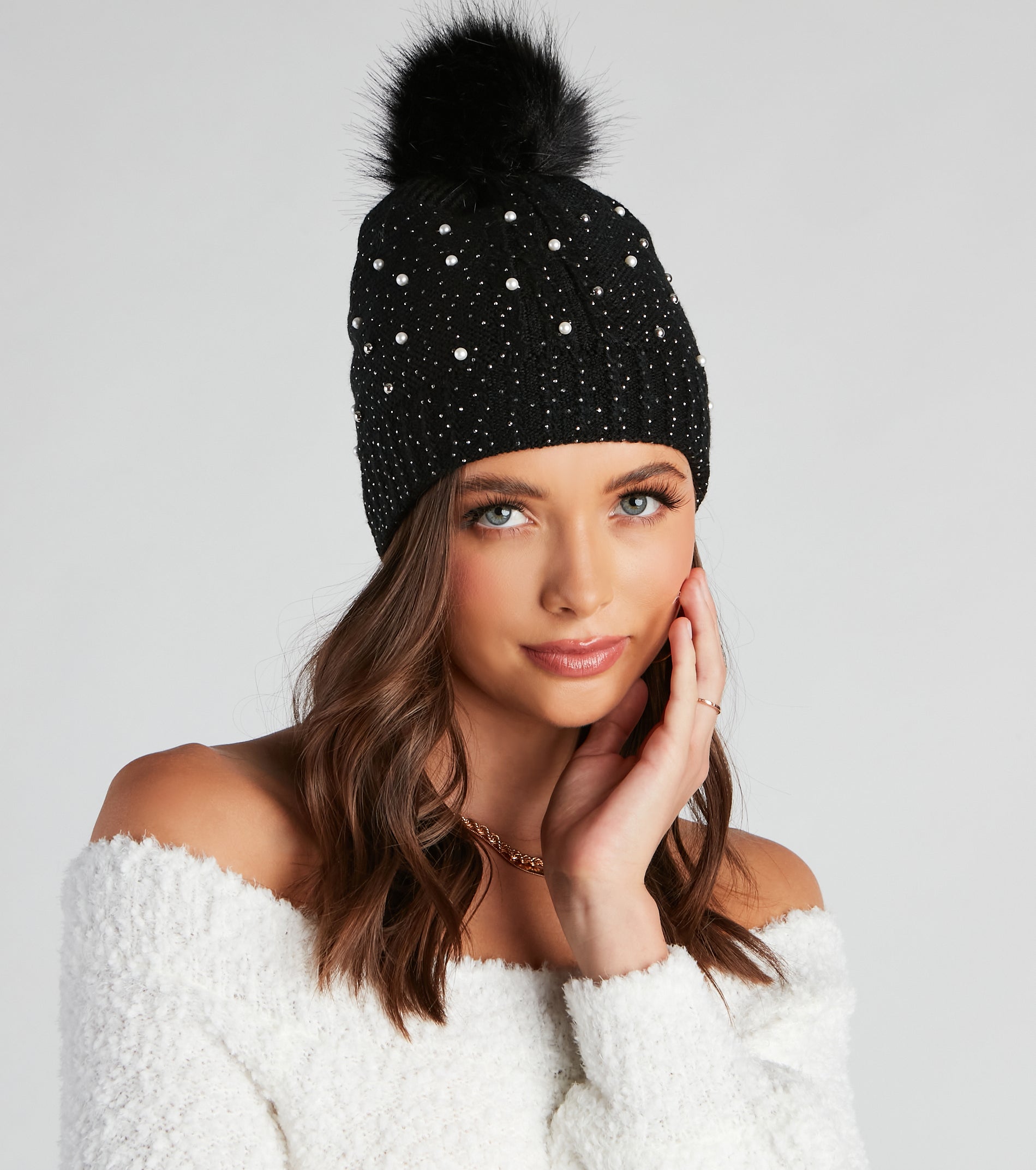 Glam Snow Bunny Pom Knit Beanie - Image 4