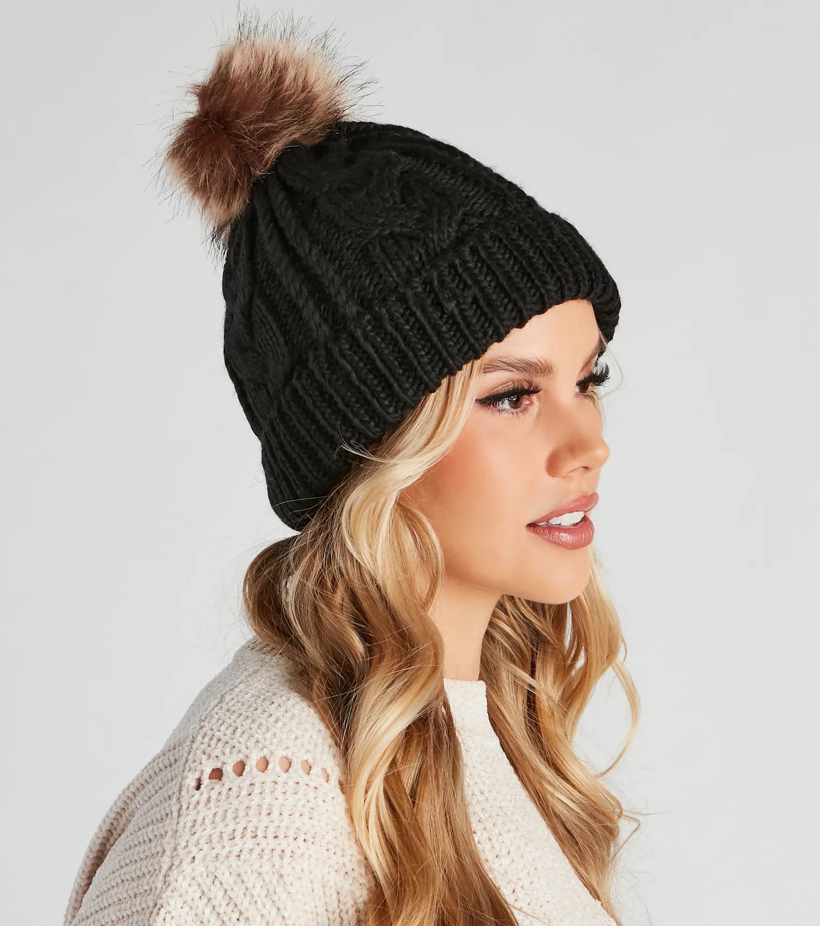 All The Cozy Feels Faux Fur Knit Beanie - Image 3