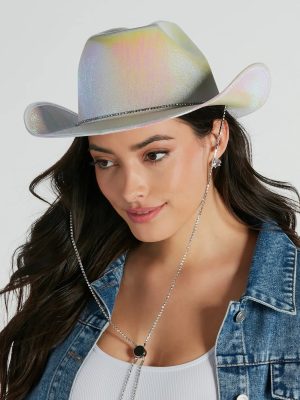 Futuristic Babe Holographic Rhinestone Cowboy Hat