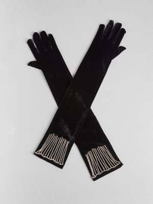 Luxe Shine Rhinestone Velvet Gloves
