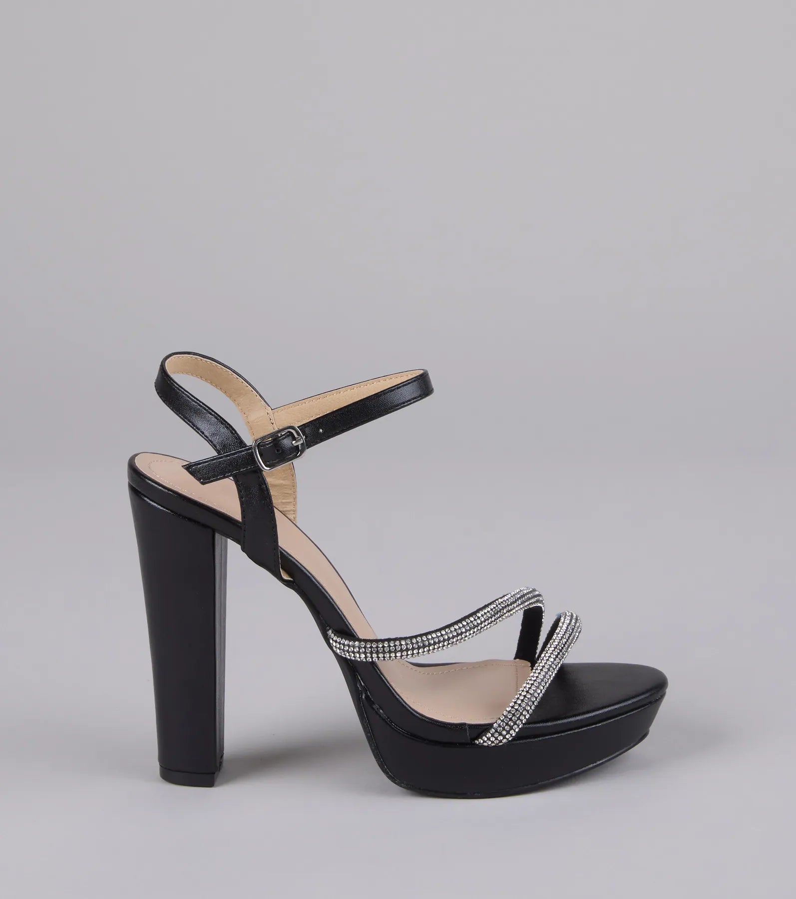 Dazzle Me Up Rhinestone Strappy Block Heels - Image 2